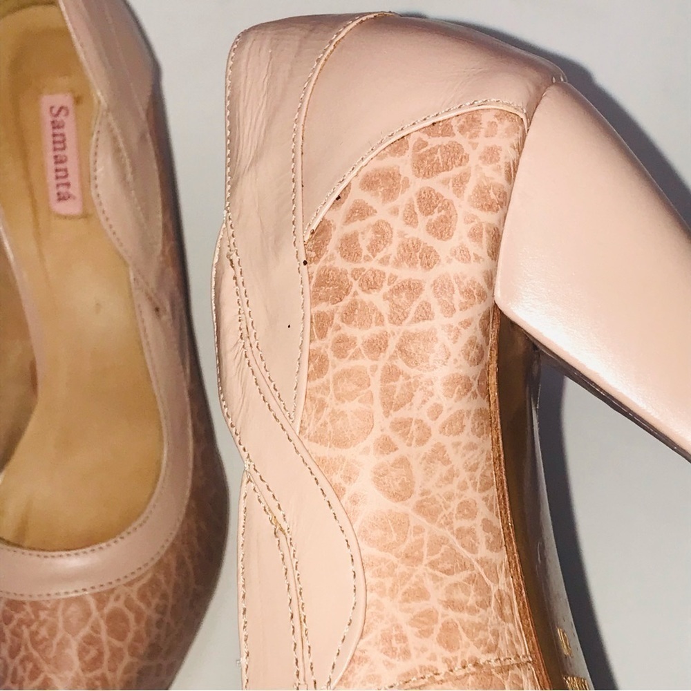 Samanta pink snakeskin print heels leather sz8 wide formal wedding casual boho - Picture 14 of 16